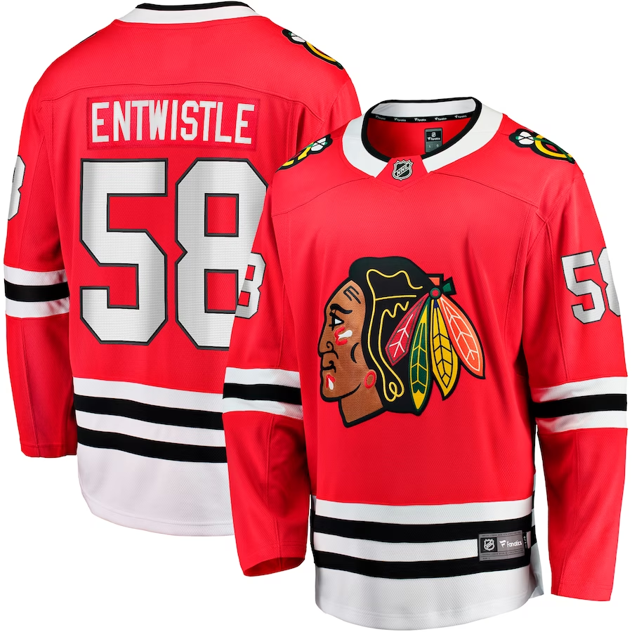 Men's Chicago Blackhawks MacKenzie Entwistle #58 Red Home Breakaway Jersey